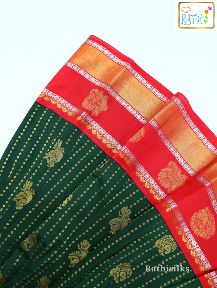 Designer Green & Red Art Silk Pavadai Set