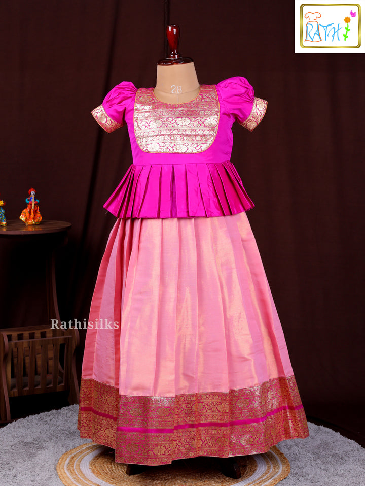 Rani Pink & Peach Art Silk Pavadai Sattai