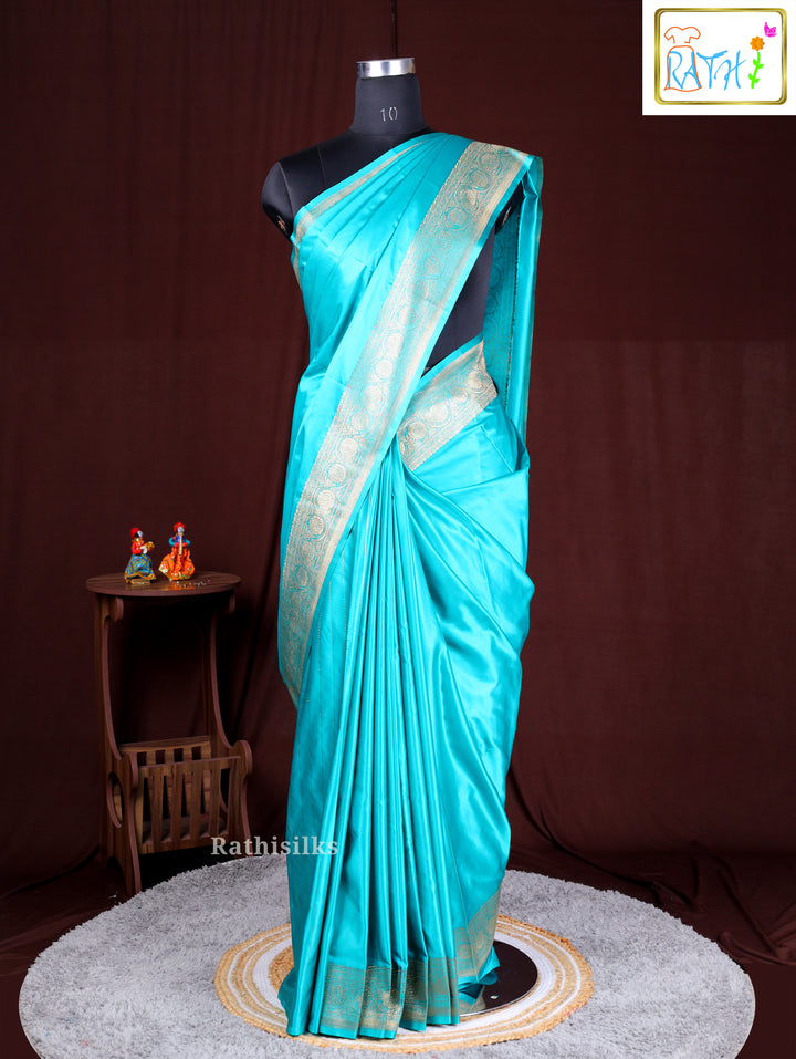 Elegant Turquoise Blue Synthetic Saree