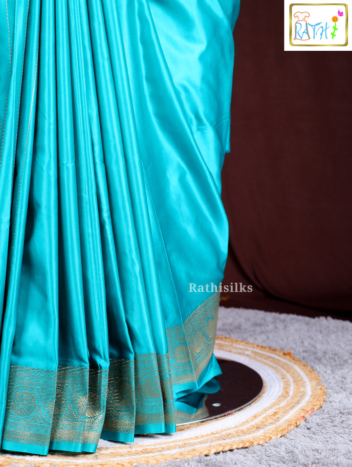 Elegant Turquoise Blue Synthetic Saree