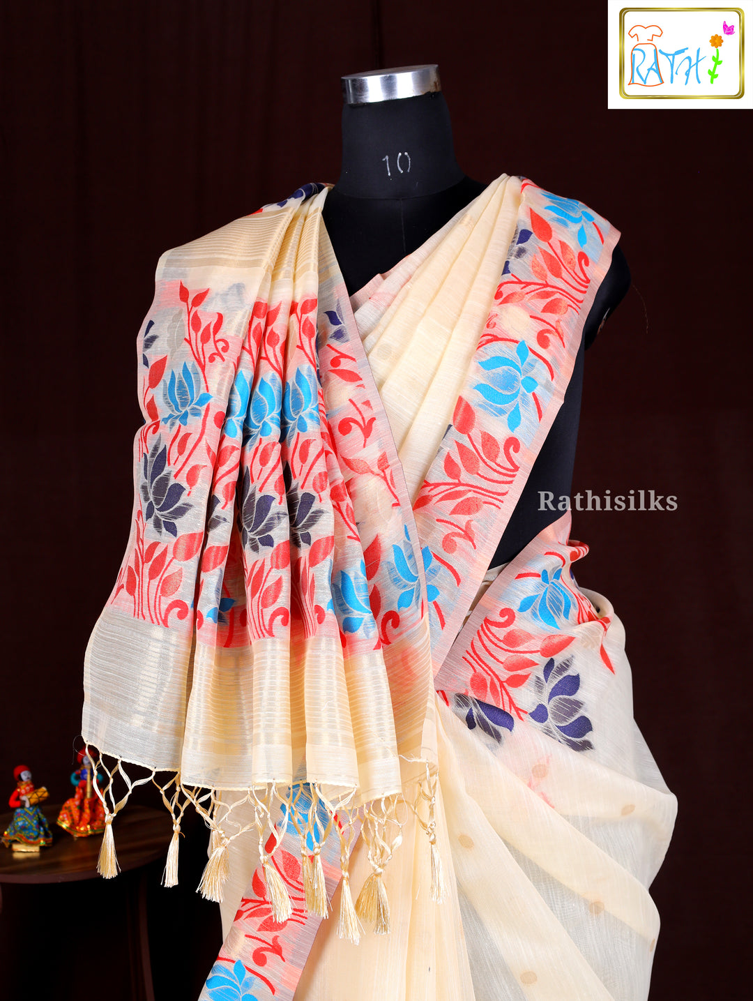 Elegant Cream Synthetic Cotton Saree