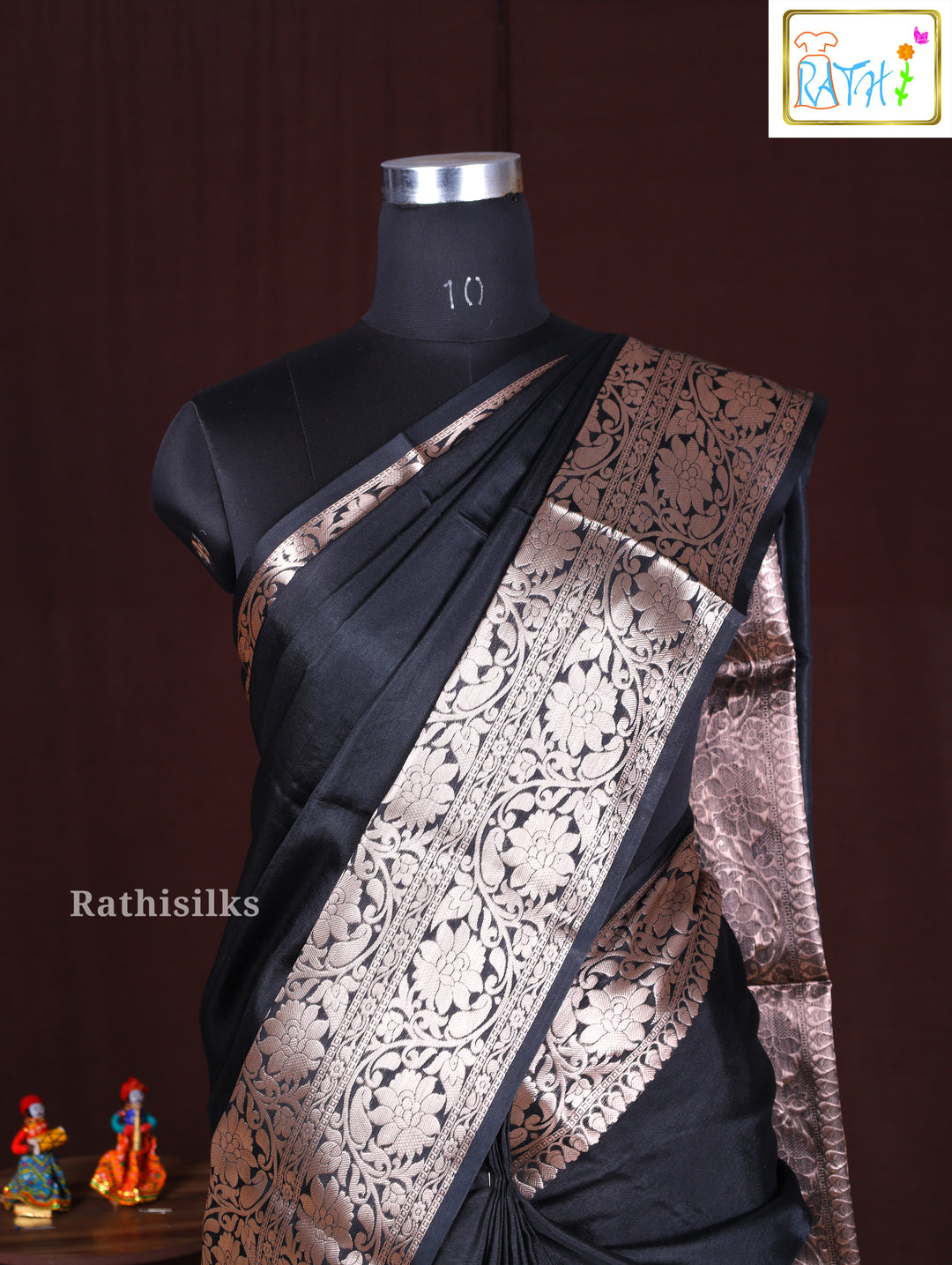 Elegant Black and Gold Synthetic Saree