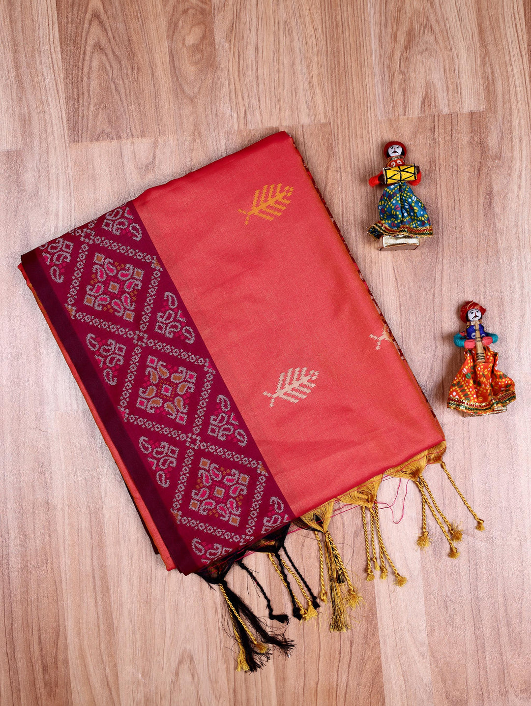 Usha — Peach Pink Tana Art Silk Saree