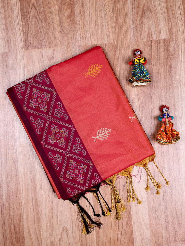 Usha — Peach Pink Tana Art Silk Saree