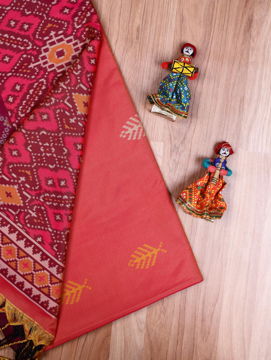 Usha — Peach Pink Tana Art Silk Saree