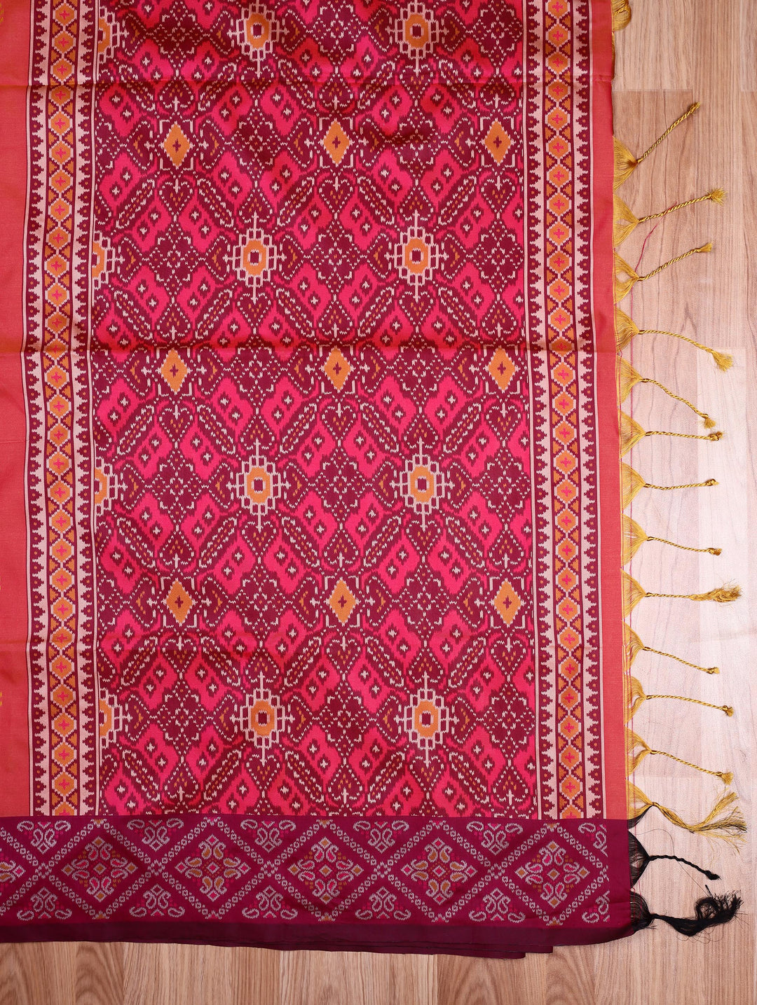 Usha — Peach Pink Tana Art Silk Saree