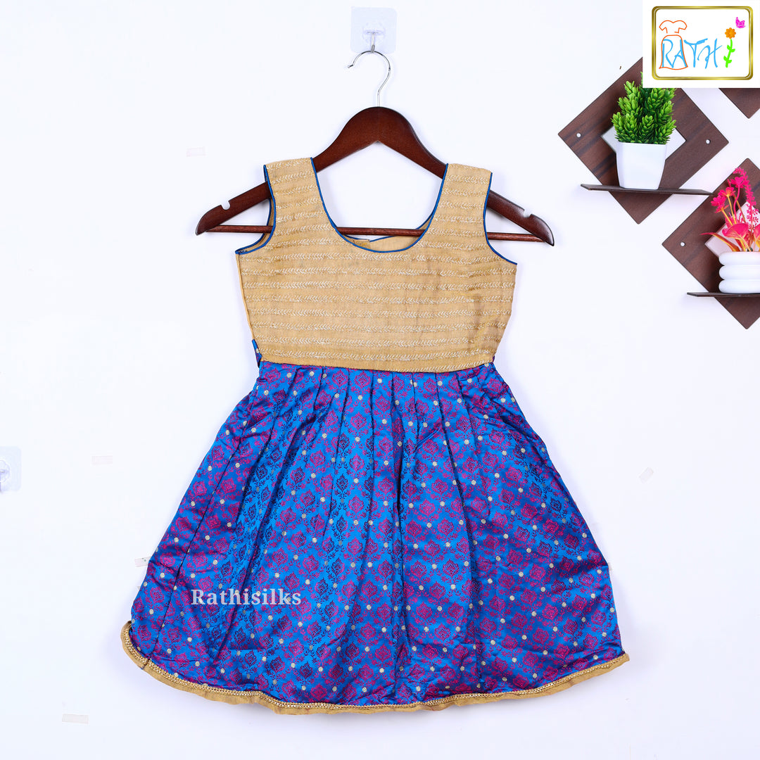 Elegant Blue & Gold Embroidered Frock