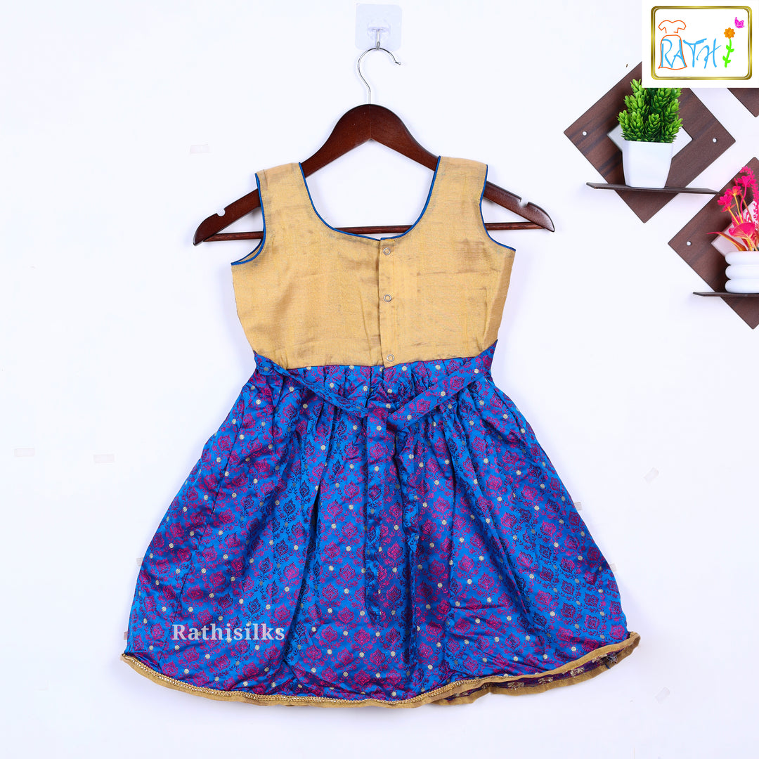 Elegant Blue & Gold Embroidered Frock