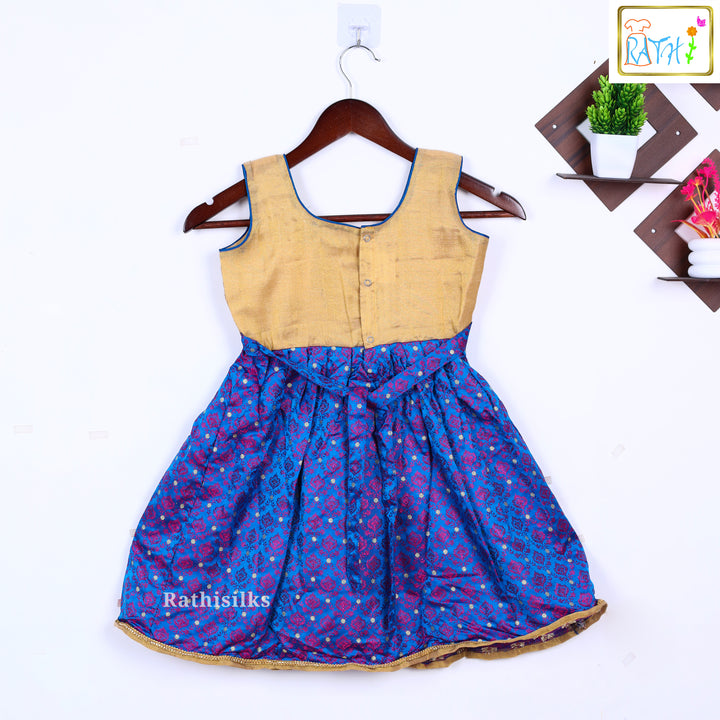Elegant Blue & Gold Embroidered Frock