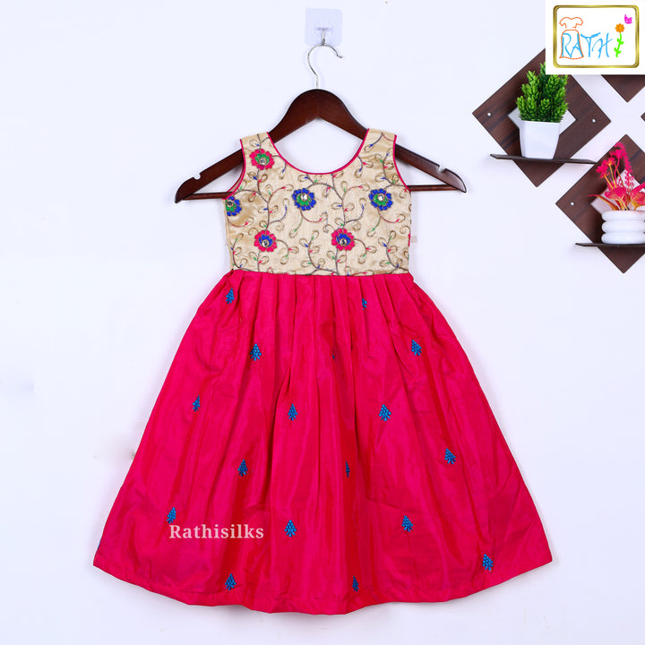 Elegant Embroidered Art Silk Frock