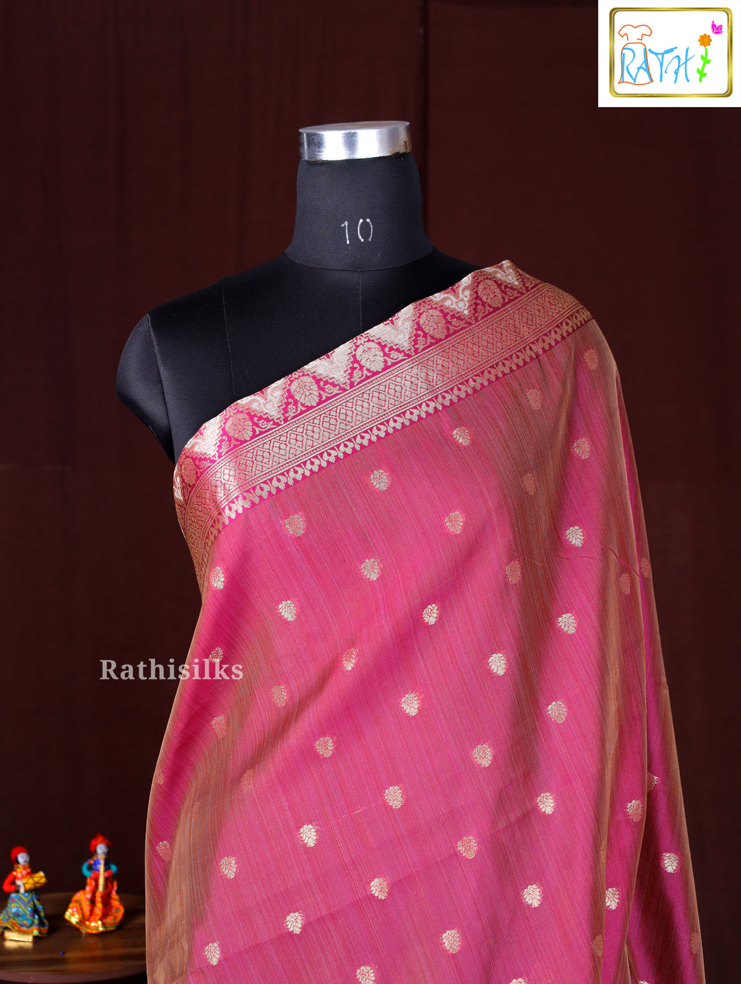 Crimson & Cream Geometric Woven Saree