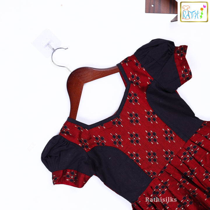 Elegant Maroon & Black Cotton Frock