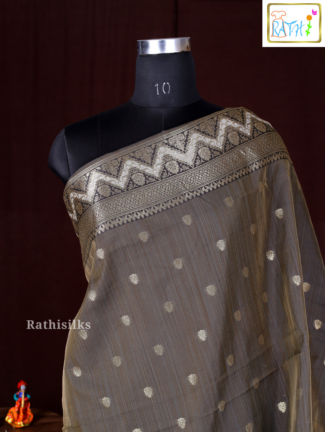 Elegant Cream and Black Geometric Woven Saree