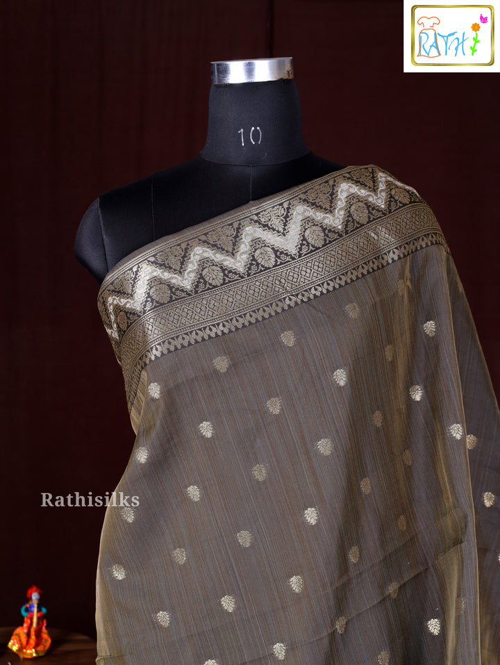 Elegant Cream and Black Geometric Woven Saree