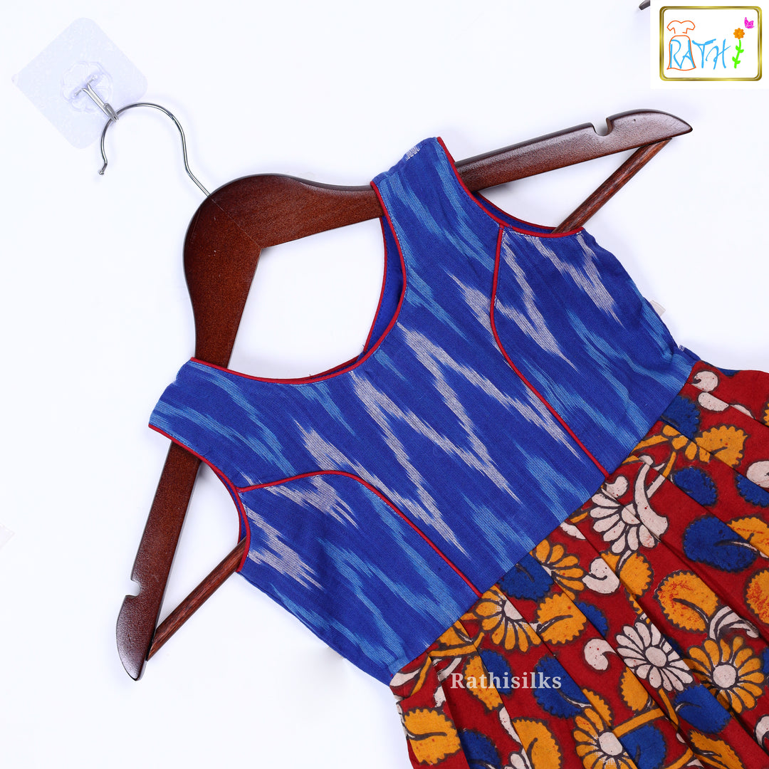 Blue Ikat & Kalamkari Cotton Frock