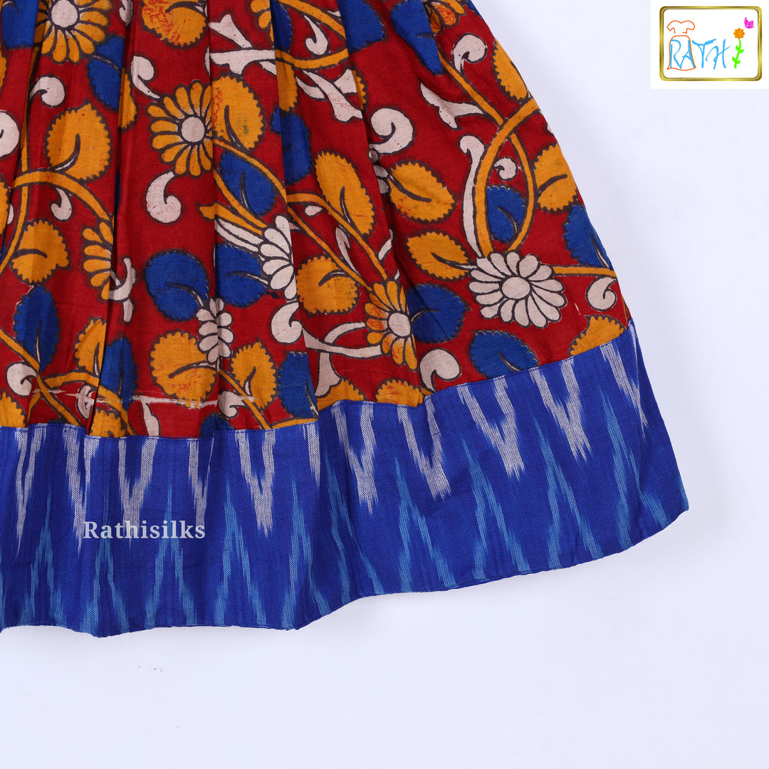 Blue Ikat & Kalamkari Cotton Frock