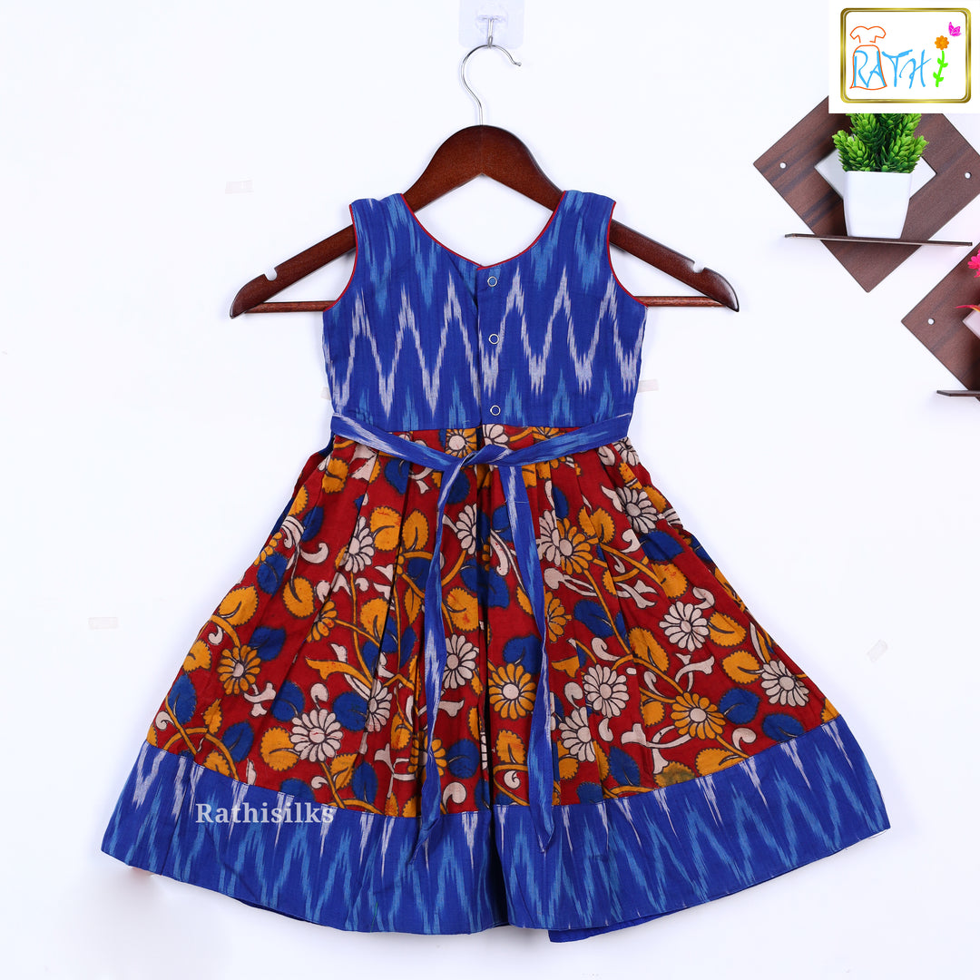 Blue Ikat & Kalamkari Cotton Frock