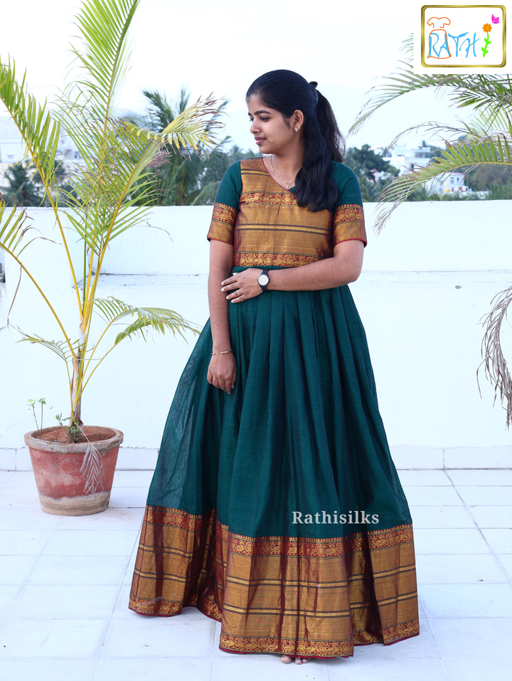 Teal Green Narayanapet Cotton Floor-Length Ethnic Gown
