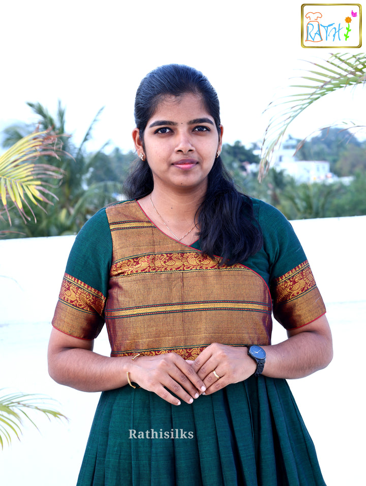 Teal Green Narayanapet Cotton Floor-Length Ethnic Gown