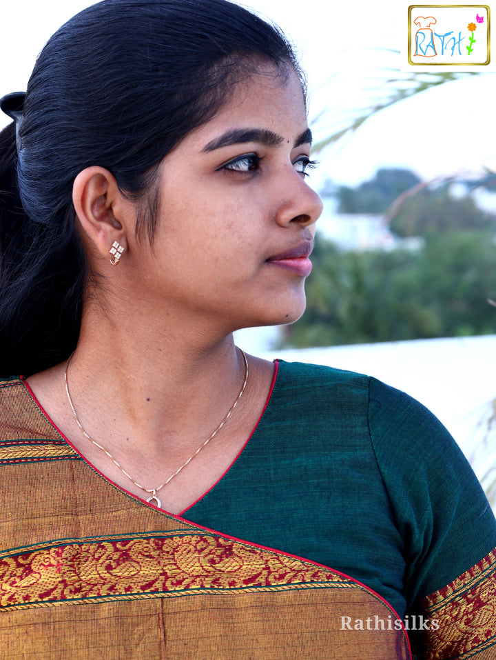 Teal Green Narayanapet Cotton Floor-Length Ethnic Gown