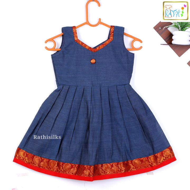 Indigo and Brocade Border Cotton Frock
