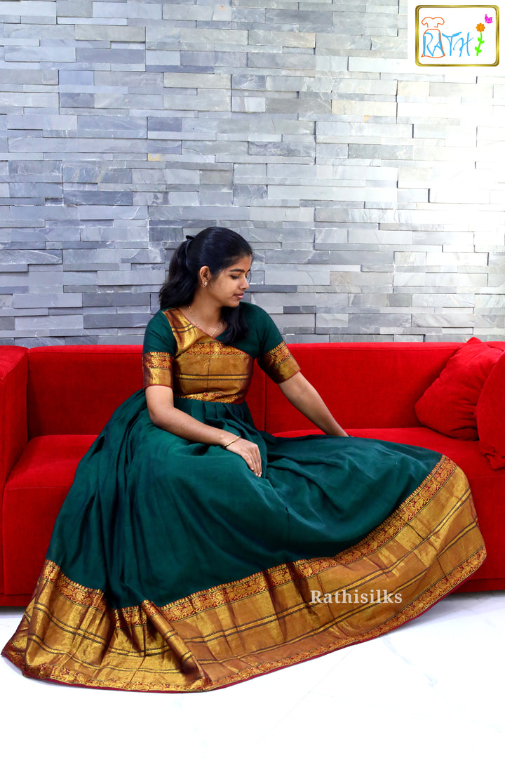 Teal Green Narayanapet Cotton Floor-Length Ethnic Gown