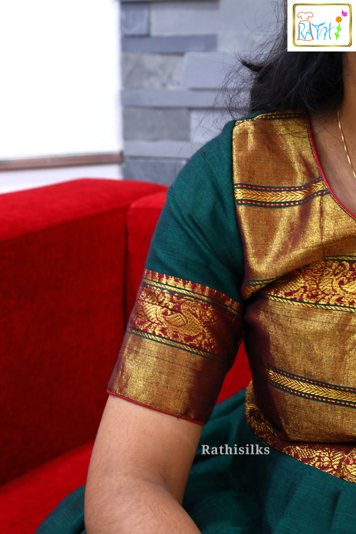 Teal Green Narayanapet Cotton Floor-Length Ethnic Gown