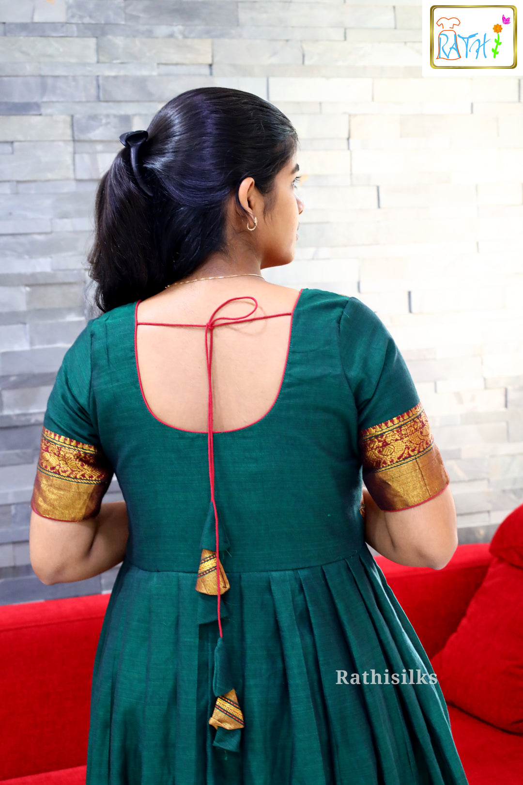 Teal Green Narayanapet Cotton Floor-Length Ethnic Gown