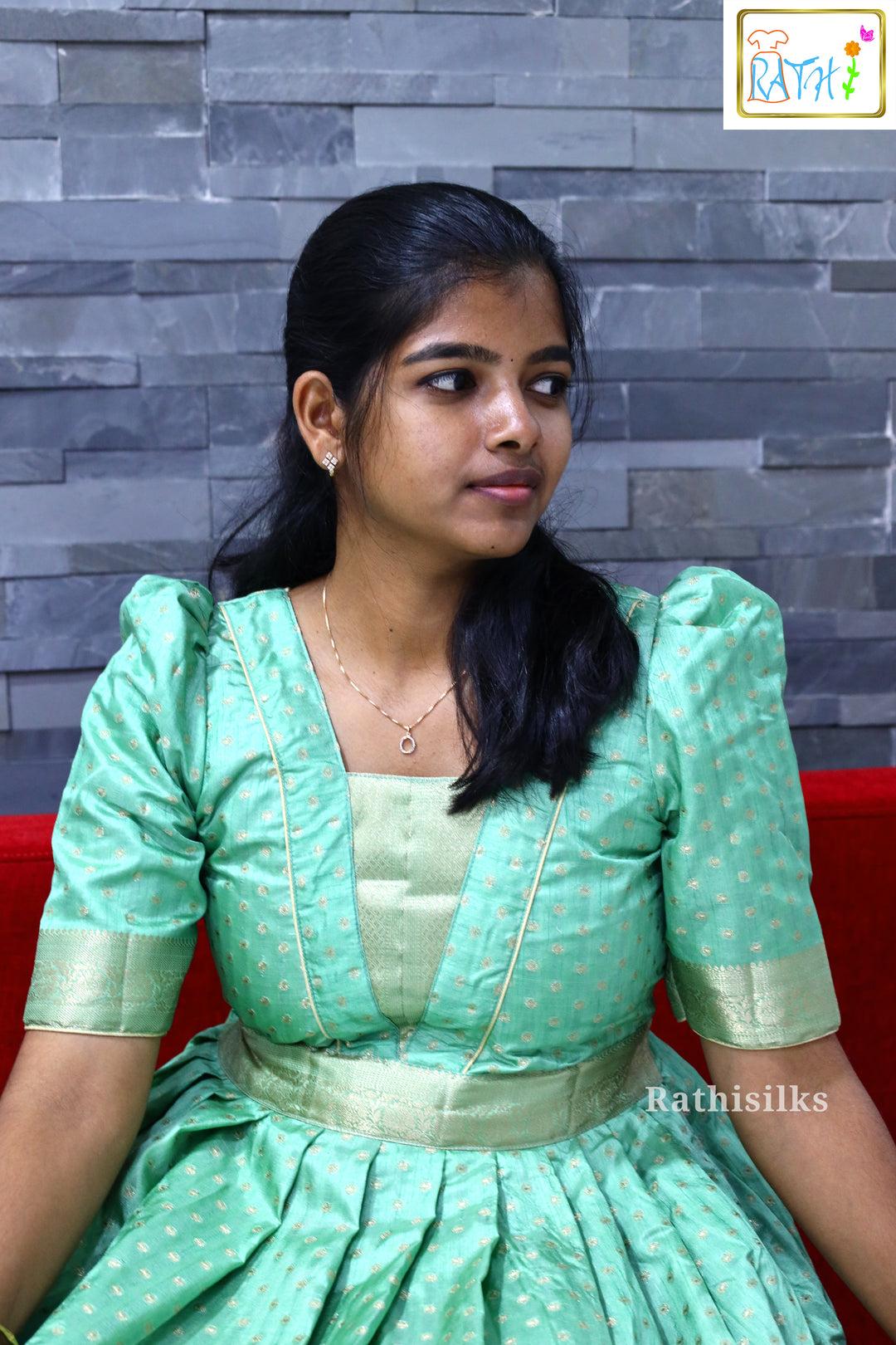 Mint Green Semi Tussar Floor-Length Ethnic Gown