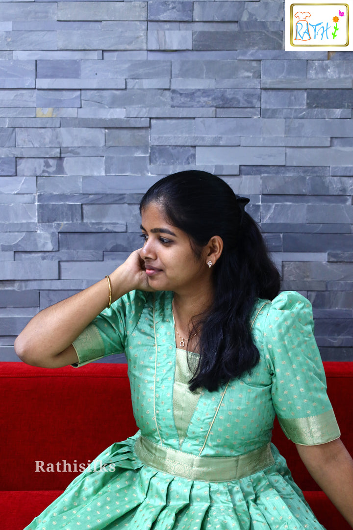 Mint Green Semi Tussar Floor-Length Ethnic Gown