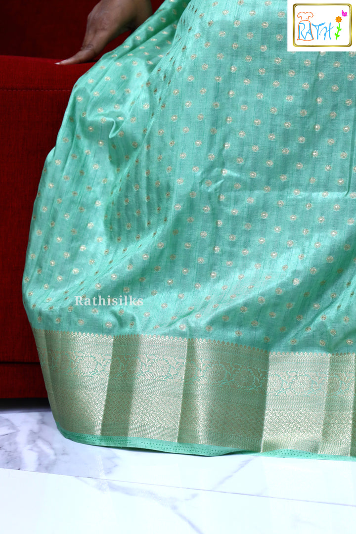 Mint Green Semi Tussar Floor-Length Ethnic Gown