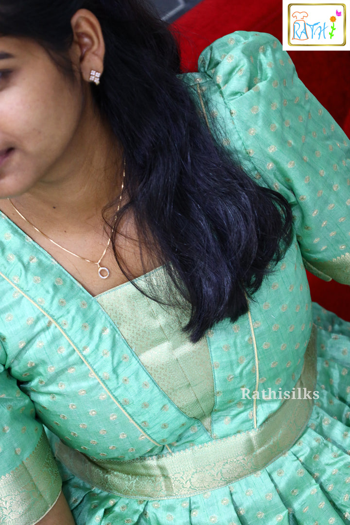 Mint Green Semi Tussar Floor-Length Ethnic Gown