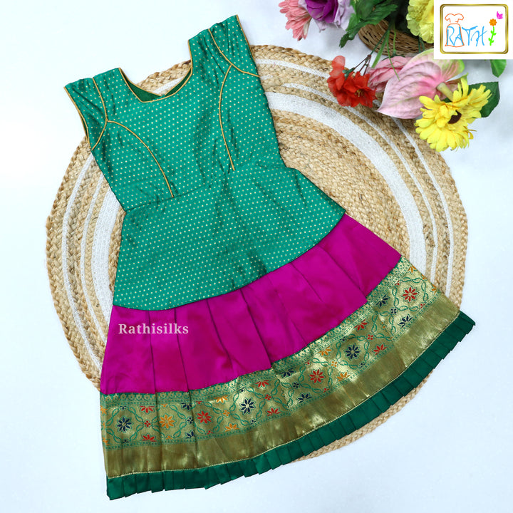 Elegant Green & Purple Art Silk Pavadai Set