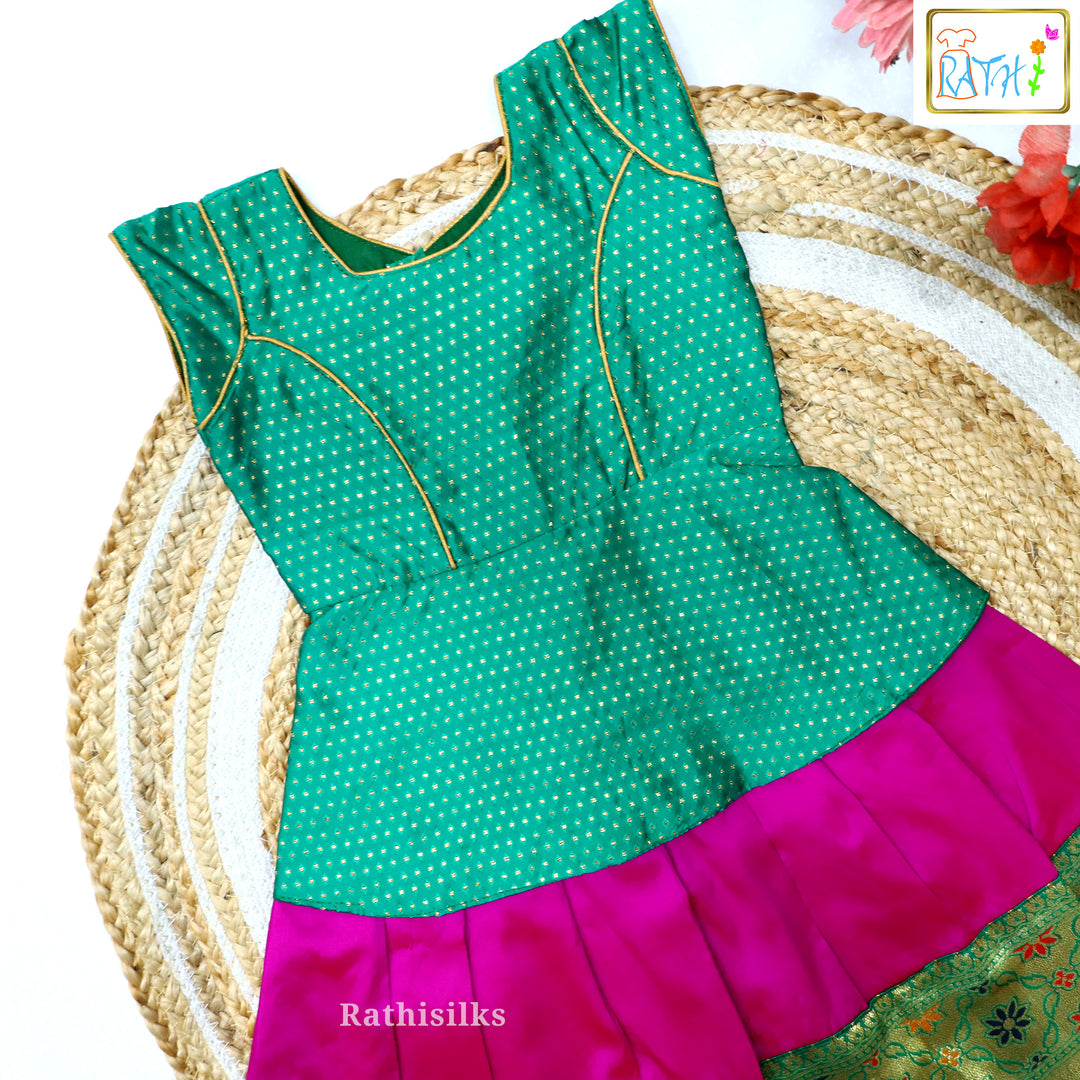 Elegant Green & Purple Art Silk Pavadai Set