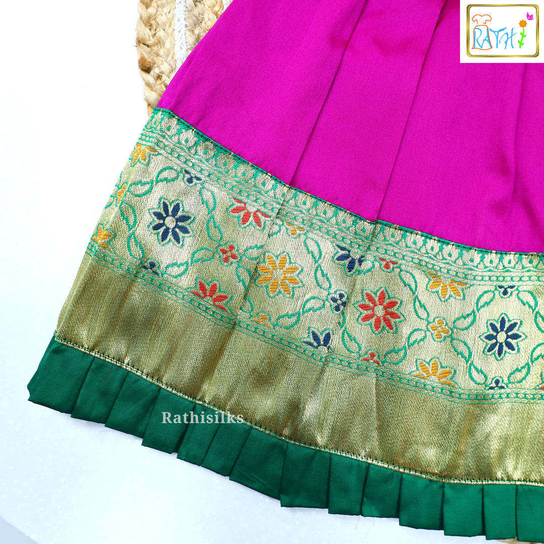 Elegant Green & Purple Art Silk Pavadai Set