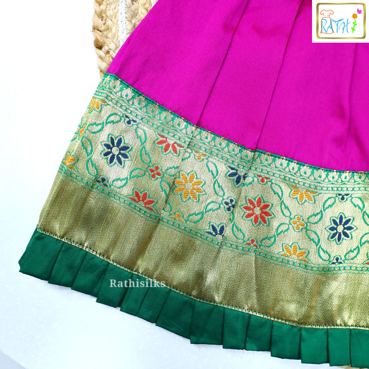 Elegant Green & Purple Art Silk Pavadai Set