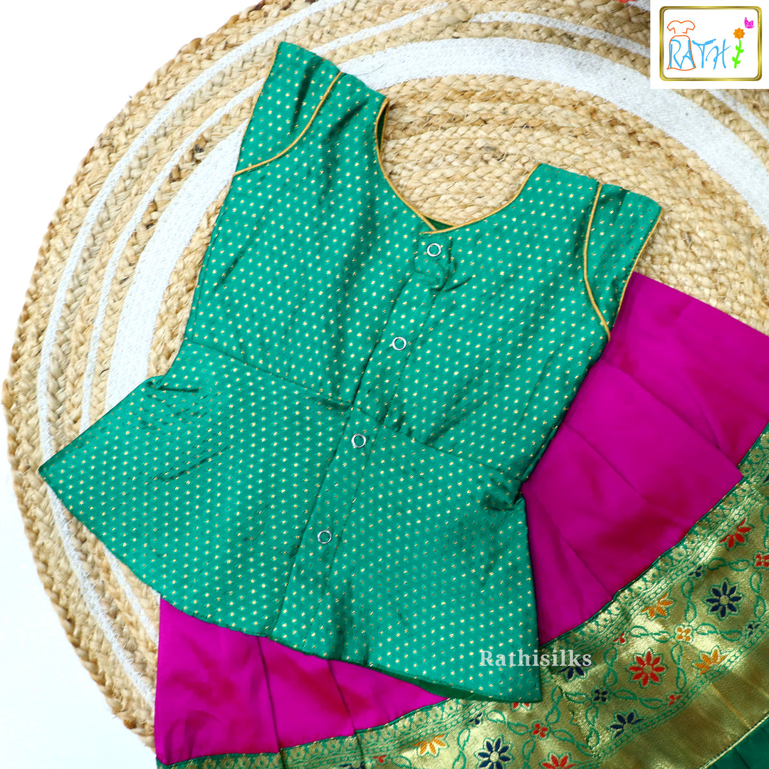 Elegant Green & Purple Art Silk Pavadai Set
