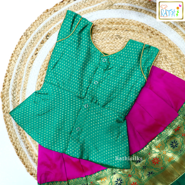 Elegant Green & Purple Art Silk Pavadai Set