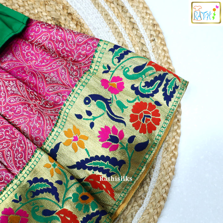Elegant Green & Pink Art Silk Pavadai Set