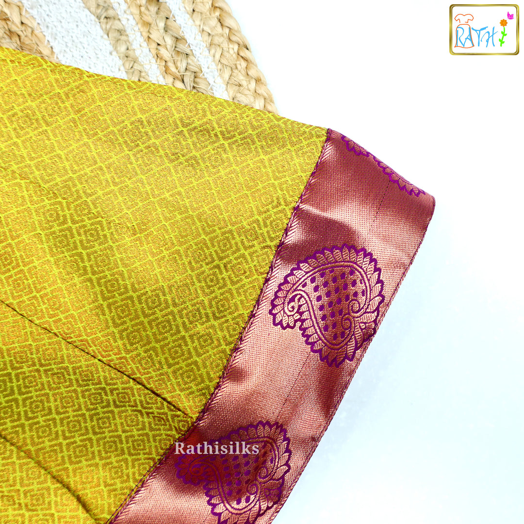 Festive Pink Karishma Top & Yellow Art Silk Pavadai Set