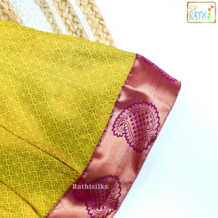 Festive Pink Karishma Top & Yellow Art Silk Pavadai Set
