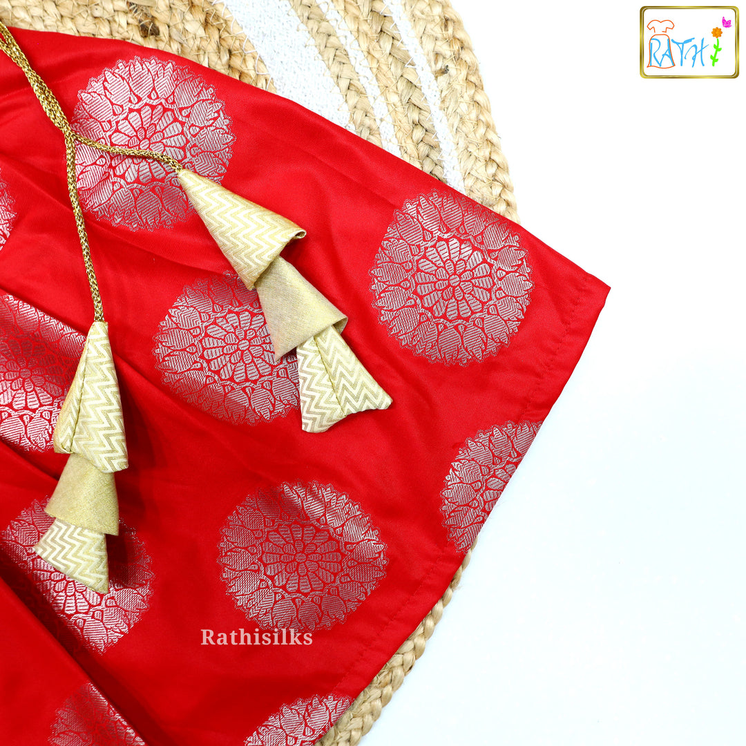 Gold Blouse with Red Art Silk Pavadai Set