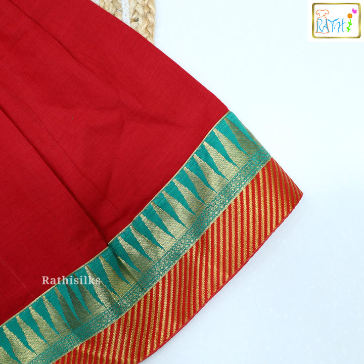 Red & Green Traditional Cotton Pavadai Set