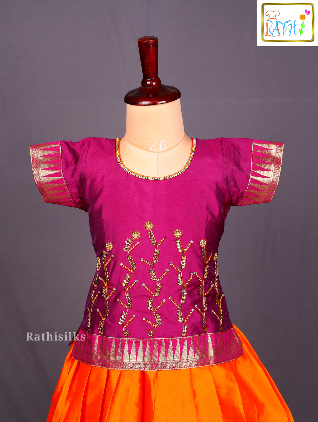 Magenta & Orange Art Silk Pavadai Sattai