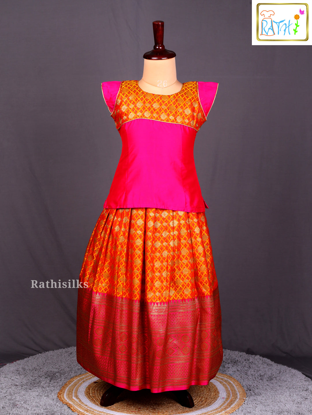 Pink & Orange Art Silk Pavadai Sattai