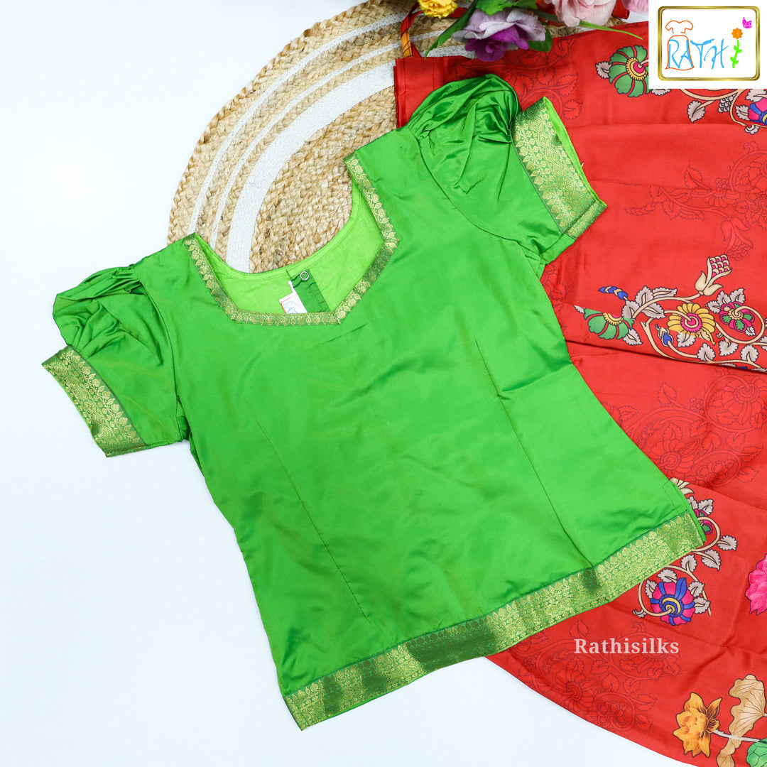 Elegant Green & Coral Art Silk Pavadai Set