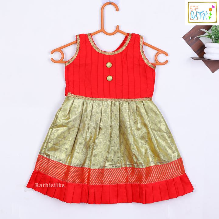 Traditional Red & Gold Art Silk Frock