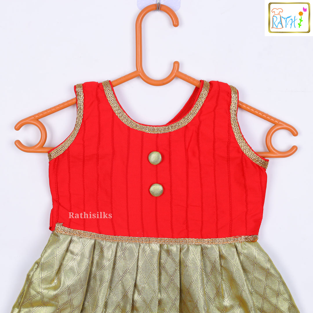 Traditional Red & Gold Art Silk Frock