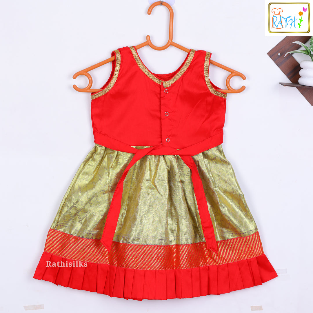 Traditional Red & Gold Art Silk Frock
