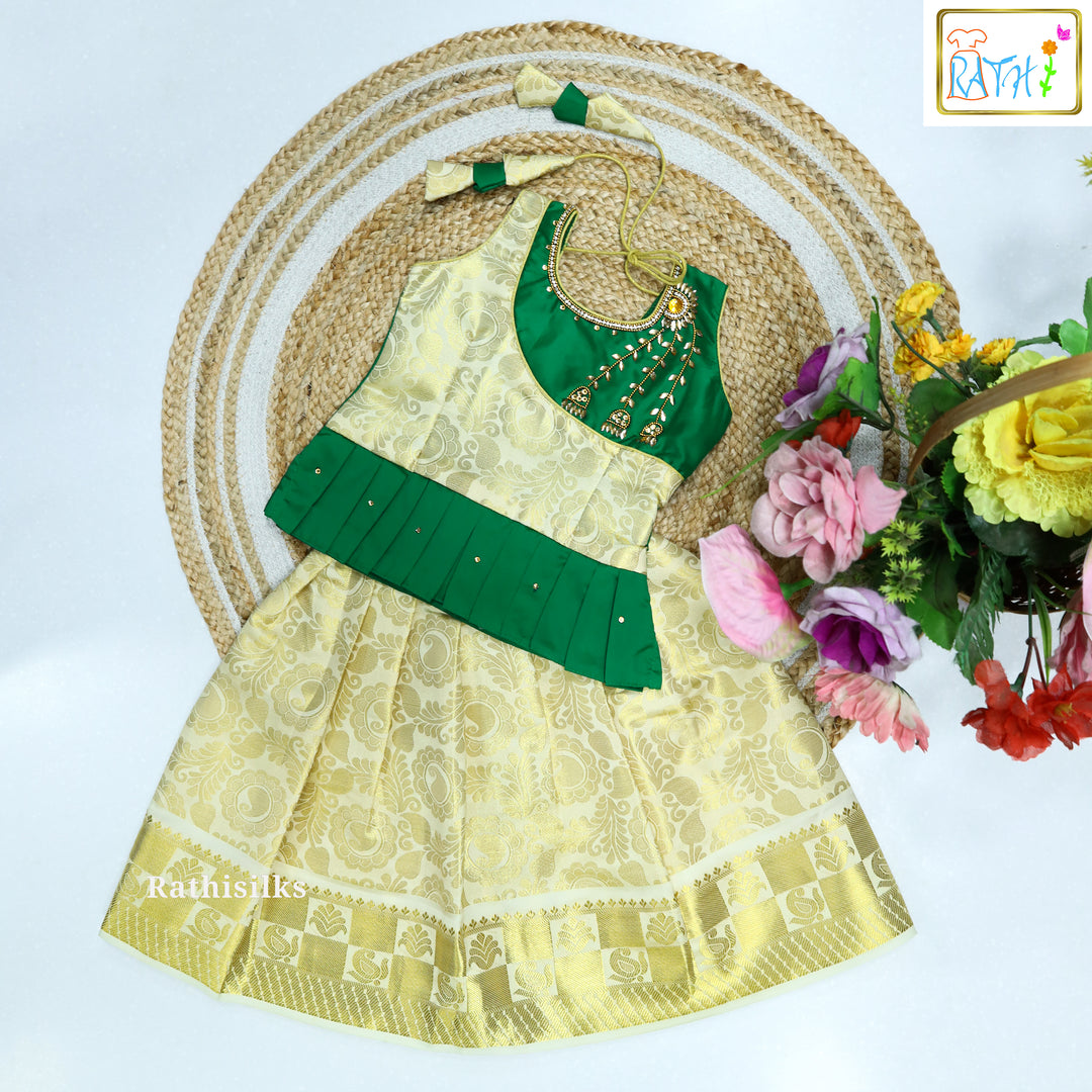 Green Peplum Style Brocade Art Silk Pavadai Set